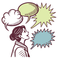 Hand drawn speech bubbles communicating ideas thoughts and conversation concepts