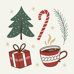 Hand drawn winter holiday elements vector illustration for festive christmas and new year designs