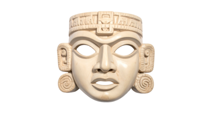 Ornate ivory mask, stylized face with geometric headpiece detail