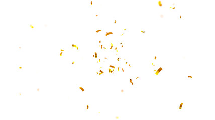 Falling isolated Gold Confetti. Glitter celebration PNG, Falling shiny gold confetti overlay on transparent background. 3d Rendering Transparent Confeti. Glossy golden festive tinsel. party, holiday,