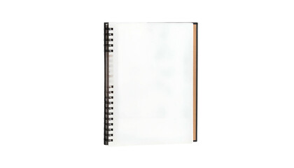 Spiral-bound notebook with blank white pages, isolated on black