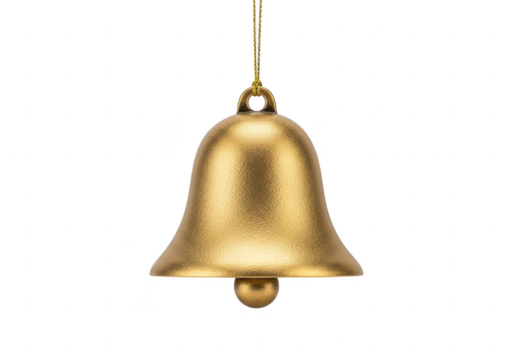 A shiny golden christmas bell isolated on transparent background, perfect for adding a classic and festive touch to your holiday designs and creative projects