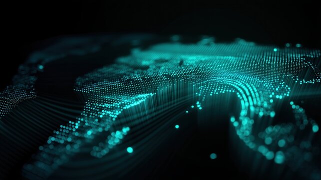 Digital Dotted Map of North America in Glowing Cyan