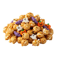 Caramel corn candy set against a white backdrop. Halloween vibes. Usually handed out as a Halloween goodie. Treats. Sugary delight

