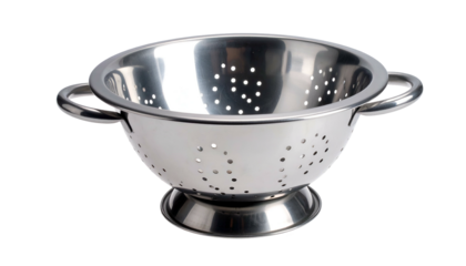 Metal colander with footed base and two side handles