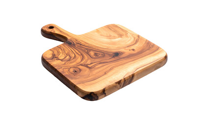 Textured wood cutting board with handle isolated on black