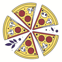 Pizza slices with pepperoni and mushrooms