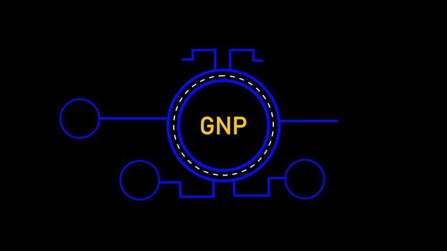 Gross National Product GNP Economic Metric with Icons and Network Lines Keywords: GNP, gross national product, economy, finance, business, metric, economic output, national income.