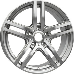 Obraz premium A Polished Silver Five Spoke Alloy Wheel With A Detailed Rim And Central Hub Isolated On A Transparent Background Ready To Isolate Car Wheel Automotive Metallic Transparent Background