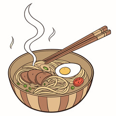 Bowl of delicious ramen noodle soup with egg and meat