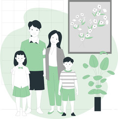 Happy Family Portrait with Artwork and Houseplant parents children