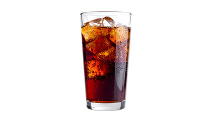 Iced brown beverage in a tall glass on a dark background