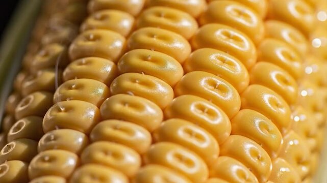 Close up of fresh yellow corn kernels on the cob.