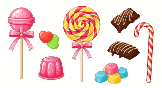 Assorted Colorful Candies and Sweets Collection Isolated on White.