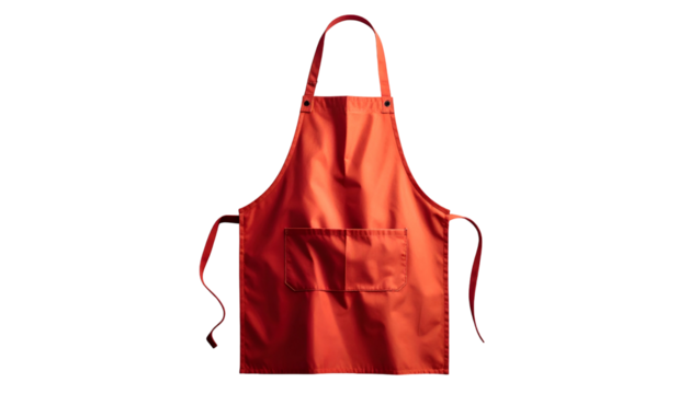 Bright red apron hanging, ready for cooking or crafting