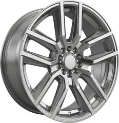 Obraz premium A Polished Silver Alloy Wheel With A Complex Spoke Design And A Central Cap Isolated On A Transparent Background Isolate Wheel Rim Automotive Car Part Chrome