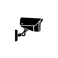 A sleek black silhouette of a modern CCTV security camera is prominently displayed, symbolizing constant surveillance and protection.