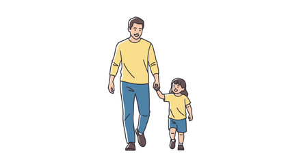 Father and Young Daughter Holding Hands Walking Together.