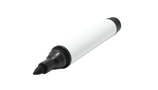White, black-tipped marker angled on black backdrop