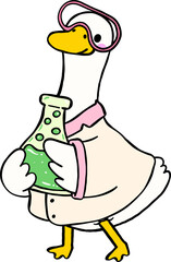Silly Goose Scientist with Beaker Porch Professional Uniform Dress up Cartoon Illustration