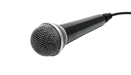 Shiny microphone with a silver grill over a black background