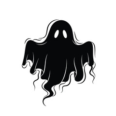 Whimsical Black Ghost Illustration for Halloween Decor and Party Invitations