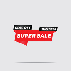 Super Sale Banner – 50% Off Red and Black Promotional Design
