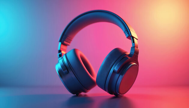 Modern over ear headphones on colorful gradient background. Sleek design for music lovers, gamers, and tech enthusiasts. Immerse yourself in sound with stylish audio gear.