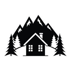 Fototapeta premium Cabin in snowy mountains vector silhouette illustration
