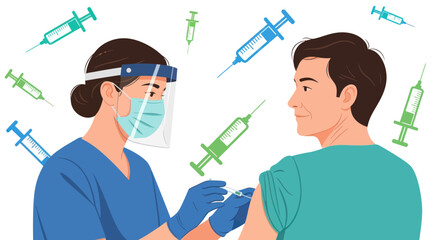 Nurse Administering Vaccine Injection to Patients Arm.