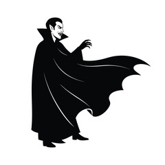 Mysterious Vampire Character in Elegant Black Cloak with Outstretched Hand