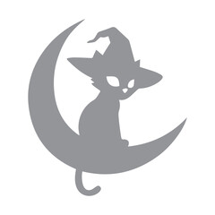 Witchy Cat on Crescent Moon
