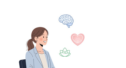 Woman with Brain Heart and Lotus Symbols: Mind Body and Spirit Connection.