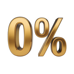 3D render of “0%” in glossy metallic gold with soft shadows and clean isolation. The transparent background allows seamless integration into business reports, financial infographics, and presentation,
