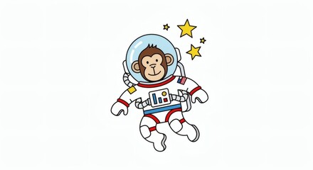 Adorable Monkey Astronaut Clipart Exploring Space with a Whimsical Character Design
