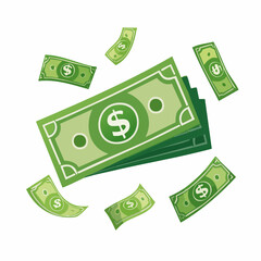 Vector Illustration of Falling Green Paper Money