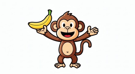 Fototapeta premium Delightful Monkey Clipart A Happy Ape Holding a Banana with a Cheerful Expression