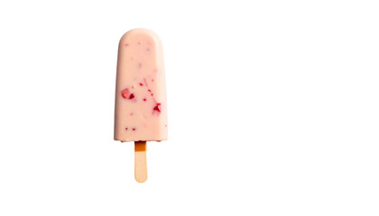 Pink popsicle on a wooden stick, speckled with red bits