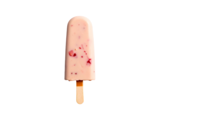 Pink popsicle on a wooden stick, speckled with red bits