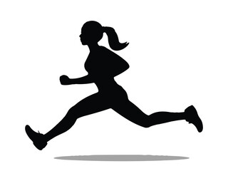 Silhouette of a Female Runner in Mid-Air Action, Showcasing Athleticism and Movement