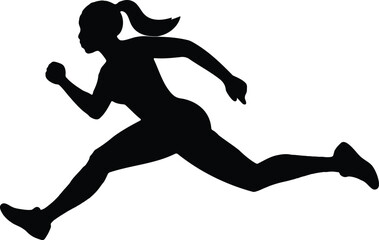 Silhouette of a Female Runner in Motion Against a Light Background