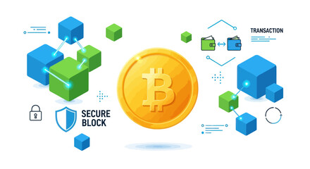 Digital Bitcoin Cryptocurrency Blockchain Network Security Concept.