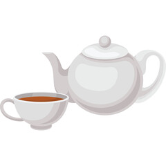 White Ceramic Teapot With A Cup Of Tea On A Transparent Background