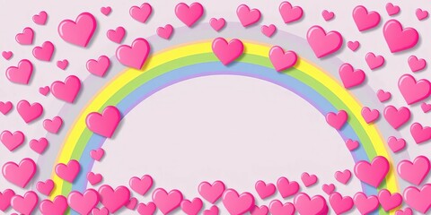 A vibrant rainbow encircled by pink hearts, a vector flat illustration perfect for Valentine's Day,  vector,  sweet