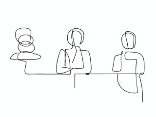 Abstract Line Art Illustration of Three People Engaged in Conversation