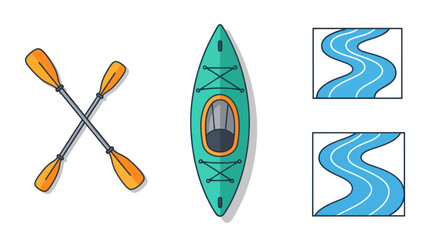 Green Kayak and Crossed Paddles for Water Sports.