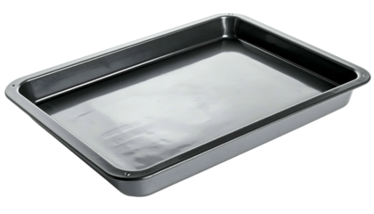 Metal baking sheet, rectangular with rolled edges on black