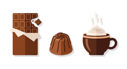 Delicious Chocolate Bar Sweet Pastry and Steaming Hot Chocolate Drink.