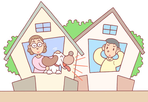 社会問題のイラスト - 近隣トラブル・ペット騒音・飼い犬・鳴き声