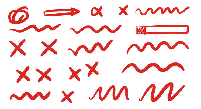 Handwritten red doodles and correction marks, perfect for emphasizing details or highlighting text
